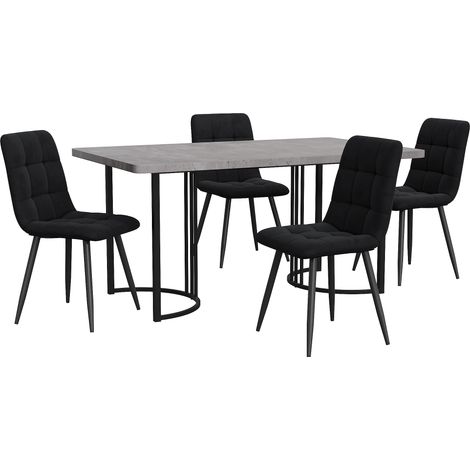 GagaGagaEnsemble repas 5 pièces 140x80 cm, table grise pieds noirs, chaises velours noir (1/5)