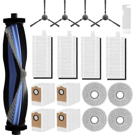 Kit de 18 pièces détachées pour aspirateur robot Lefant M3 : brosses principales, lingettes de nettoyage, filtres, sacs à poussière et accessoires de rechange. (1/5)
