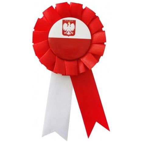Cotillon national rouge et blanc avec l'emblème de la fête de l'indépendance