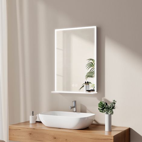 EMKE LED Badezimmerspiegel mit Anti Beschlag und Glasablage 70x50cm Touchsensor Wandspiegel Kaltweiß Dimmbar