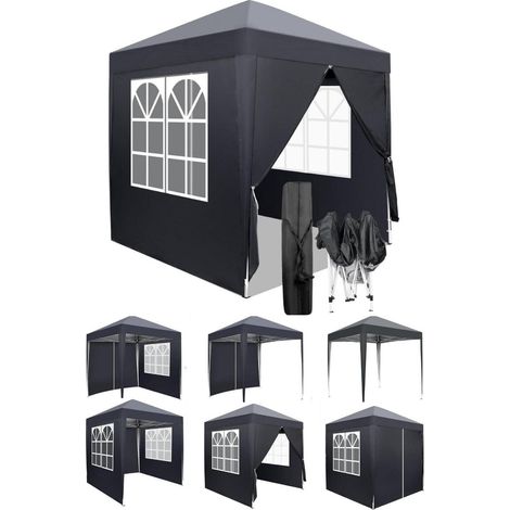 Faltpavillon 2x2m Pop-Up wasserdicht UV-Schutz 50+ mit 4 Seitenteilen dunkelgrau (1/5)