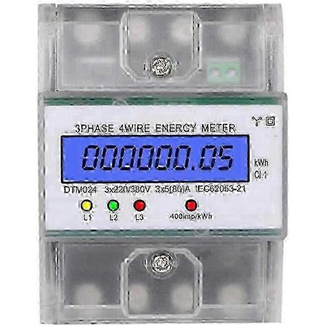 Compteur d'énergie numérique triphasé 4 fils 220/380 V 5-80 A pour montage sur rail DIN, compteur kWh (1/5)