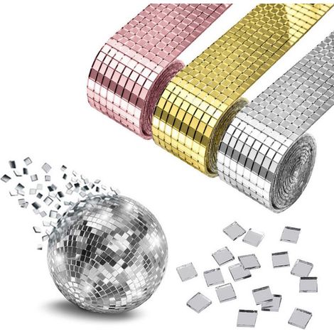 stickers muraux, décoration intérieure, mosaïque autocollante, stickers miroir 5 x 5 mm, décoration créative, décoration de fête, 4 x 100 cm, argent, or, or rose (1/5)