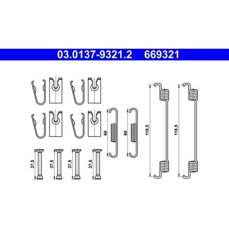 Kit d'accessoires, mâchoire de frein ATE 03.0137-9321.2 ABARTH 77368870 9947691