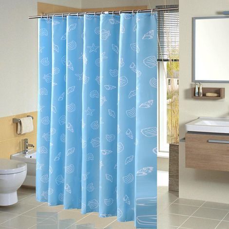 Rideau de douche coquillage bleu avec crochets, 180x200cm, imperméable et lavable, tissu polyester anti-moisissure, décoration salle de bain, lot de 1 (1/5)