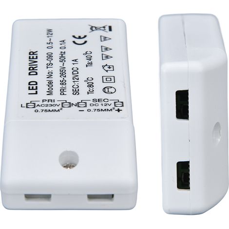 Transformateur d'alimentation 12W 12VDC 1A pour circuit intégré LED destiné aux luminaires et à l'alimentation à courant constant des LED. (1/5)