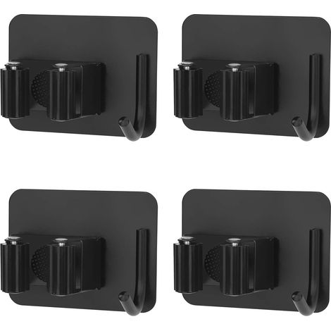 Porte-balai avec crochet en acier inoxydable, fixation murale autocollante, lot de 4
