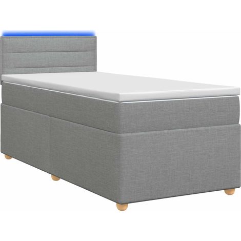 Cama con Base Tapizada, Colchón y Luz LED Gris Claro Tela vidaXL (1/5)