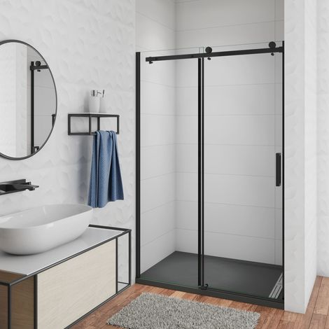 120X200cm Duschkabine Duschabtrennung Dusche Schiebetür 8mm NANO Glas Duschwand Duschtür Schwarz (1/5)