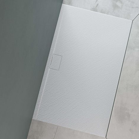 Mai & Mai Piatto Doccia 100x160 cm, Spessore 3cm, Piatto Doccia Rettangolare Ultrasottile in Resina Effetto Pietra, Antiscivolo Indistruttibile, per Box Doccia, Bianco, Geoma07 (1/5)