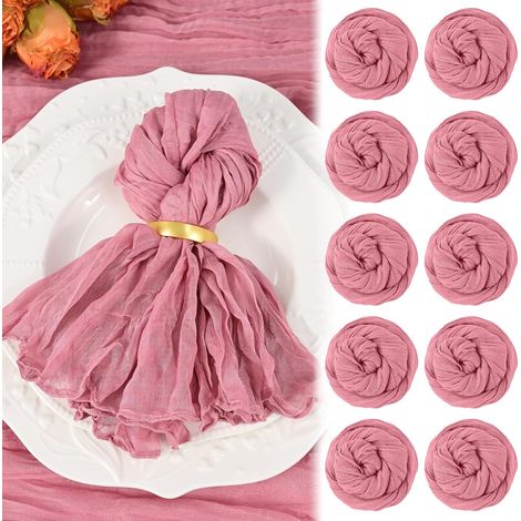 Paquet de 10 Serviettes en étamine Rose poussiéreuse 20"x20" Serviettes en Tissu lavables Boho Lot de 10 Serviettes de Table en Tissu de Fromage froissé pour fête de Mariage, fête prénatale (1/5)