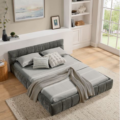 Letto letto matrimoniale 140x200 chenille grigio OKMYHOME