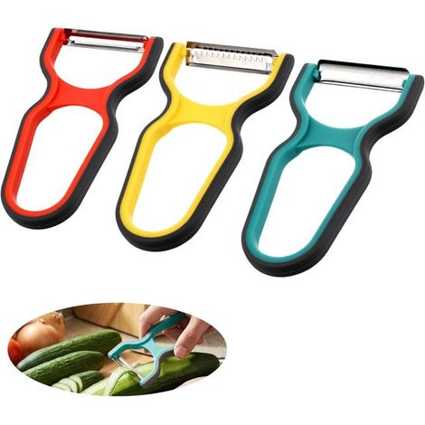 Juego de 3 peladores de cocina de acero inoxidable,pelador en Y para frutas,utensilios de cocina multifuncionales (rojo,amarillo,verde) (1/5)