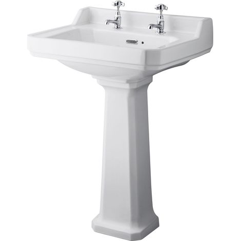 Hudson Reed Richmond Basin with Full Pedestal 595mm Wide - 2 Tap Hole (1/4)