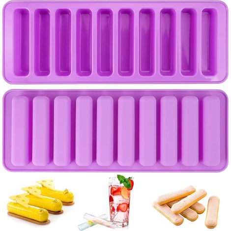 Moules en silicone - Lot de 2 moules rectangulaires à 20 cavités, pour barres énergétiques, granola, chocolat, glaçons, violet (1/5)