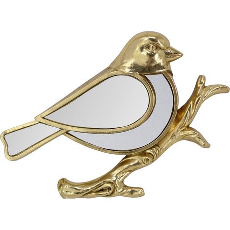 Specchio da parete uccello su ramo in resina dorata 24 cm (1/5)