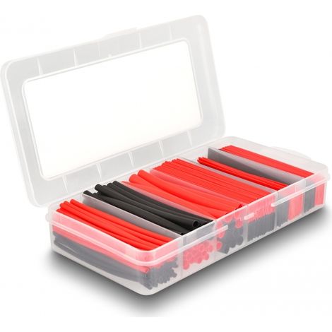 Delock Caja surtida de tubos termorretrÃ¡ctiles, relaciÃ³n de contracciÃ³n 2:1, negro / rojo 196 piezas
