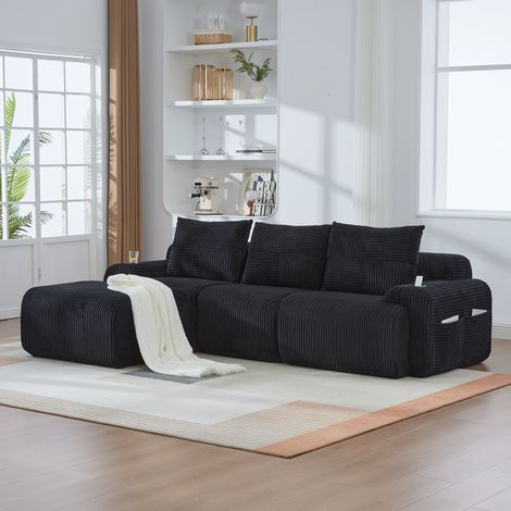 canapé 3 places modulable tissu côtelé noir OKMYHOME (1/5)