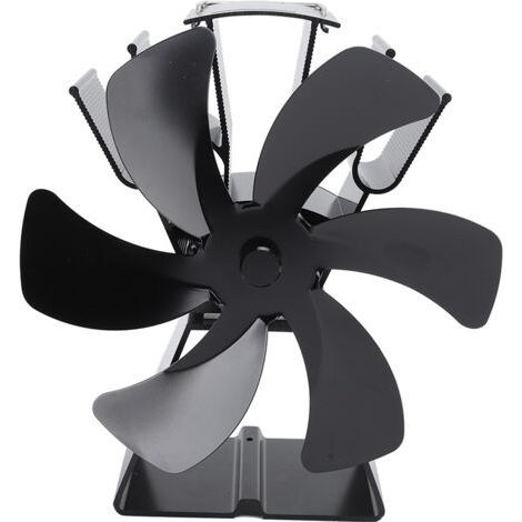 QORVA- Ventilateur de poêle à chaleur à 6 pales en alliage d'aluminium, commande manuelle, cheminée de bureau pour poêles à bois, brûleurs à bûches à granulés, noir (1/5)