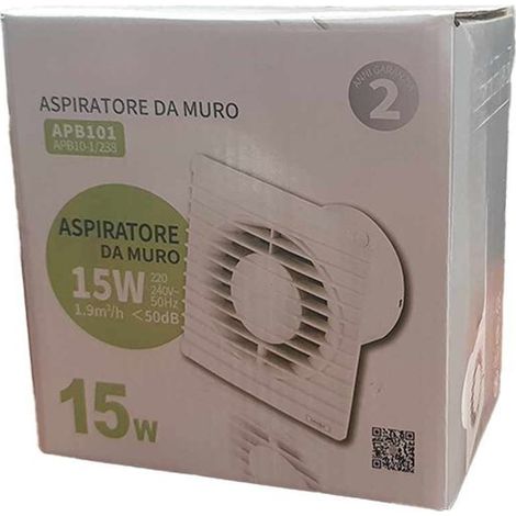 Ventola Aspirazione 15W 1.9m3/h 50dB 150X150MM, Foro 100mm Aspiratore da Muro per Bagno Cucina 220V 240V 50Hz