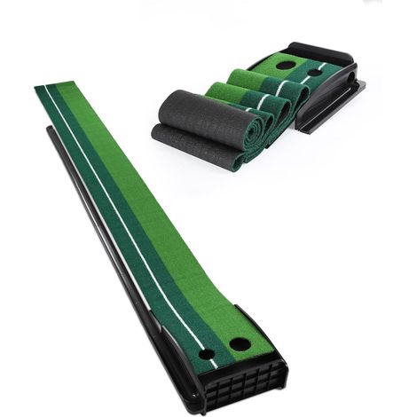 Tapis de putting de golf avec chemin de retour, gazon synthétique bicolore pour exercice intérieur/extérieur (pour débutants et confirmés) (1/5)