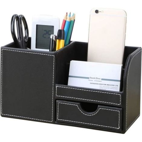 1 Organisateur de bureau, Cuir PU, Noir, Tiroir, Flanelle, Imperméable, Maison, Bureau (1/4)