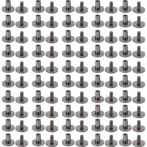 50 rivets à tête plate en alliage de zinc pour fixation de reliure, vis à fente, rivets pour cuir pour travaux manuels, gris (1/3)