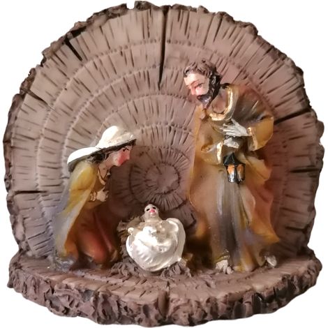 Nativita sacrafamiglia nel tronco cm5.5 decorazioni addobbi di natale idearegalo (1/5)