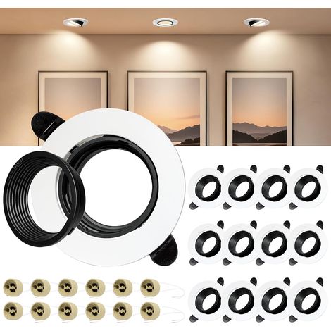 12 x Spot Encastrable GU10 Set, 45° Orientable Cadre Spot LED Encastrable avec Douille GU10, Anti-Éblouissement avec Cache Avant Amovible, Blanc-Noir Cadre de Spots de Plafond Trou 72-82mm (1/5)