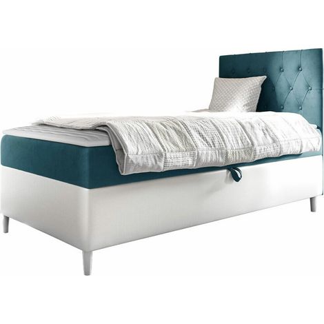 Lit boxspring Lucus VII, Soft 017 + Fresh 34, Continental, Unique, 80x200, Tissu, Faux cuir, Disponible, 82x208x115cm (1/5)