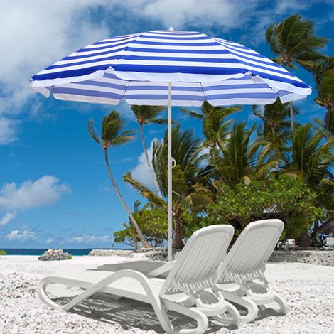 Beach Umbrella Outdoor Patio Tilting Parasol Sun Shade 1.8m Blue-White Strip