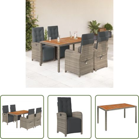 vidaXL Mobilier extérieur - Ensemble à manger de jardin 5 pcs coussins gris résine tressée (1/5)