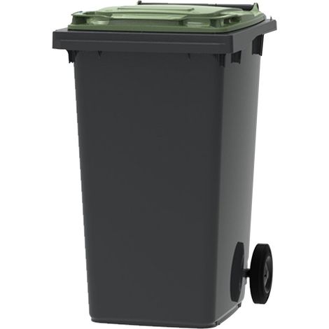 ESE France Conteneur Poubelle à déchets 2 roues - 240L - Robuste et Économique - 100% Recyclé - Gris avec Couvercle Vert - Fabriqué en France (1/5)
