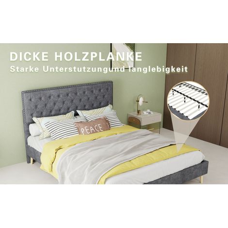 Lit doux minimaliste moderne, tête de lit confortable et douce, 140200CM, gris, meuble de chambre multifonction, cadre de lit coffre bas sans vérin, matelas non inclus. (1/5)
