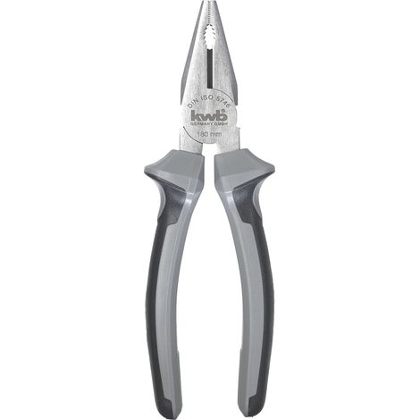 Pince combinée en 180 mm, avec manche à 2 composants avec protection de la main, en acier carbone anti-reflets, avec zone de préhension et tranchants trempés, DIN ISO 5747 (1/4)