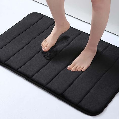 Tapis De Bain En Mousse À Mémoire De Forme - 120 X 43 Cm - Antidérapant PVC - Lavable En Machine - Noir - 1 Pièce (1/5)