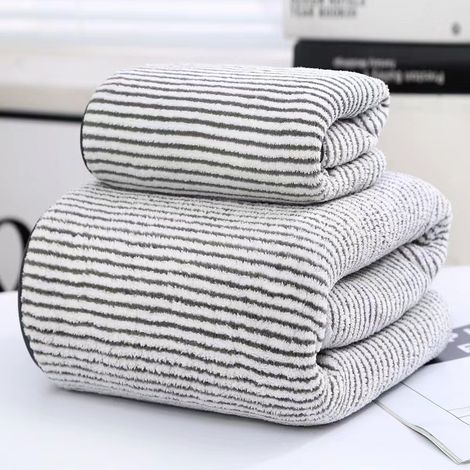 Serviette De Bain - Lot De 4 Serviettes En Polyester - 2 Serviettes De Bain 70x140 Cm Et 2 Serviettes À Main 35x75 Cm - Noir Et Blanc (1/5)