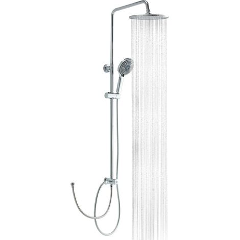Colonne de Douche sans Mitigeur, Ensemble de Douche,25cm Pommeau de Douche Pluie Ronde, Avec Flexible Douche 1,6m et Barre de Douche Réglable en Hauteur, Chrome (1/5)