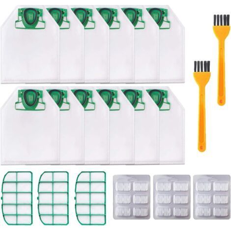 12 Sacs pour Aspirateur Vorwerk Kobold VK200 FP200 avec 3 x Filtres pour Moteur, 18 x Puces Parfumées, 2 x Brosses, Sacs de Remplacement pour Kobold VK200 FP200 (1/5)
