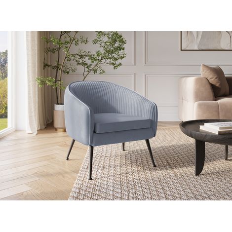 Fauteuil cabriolet en velours gris pieds noir TRECY