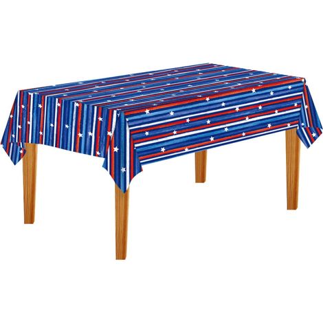 Nappe De Table - Polyéthylène - Imprimée Étoiles Et Rayures - Pour Fêtes Patriotiques - 132 X 274 Cm - 1 Pièce (1/5)
