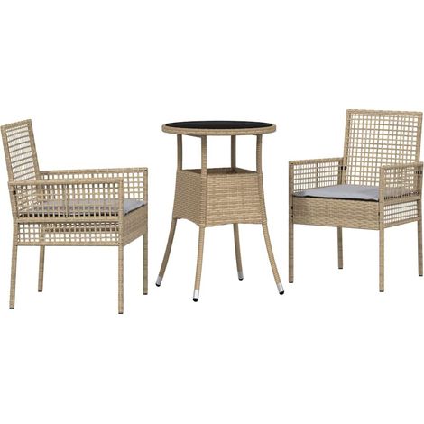 Ensemble de salle à manger pour jardin 3 pcs,Salon de jardin Beige Poly rotin CFW34249 (1/5)