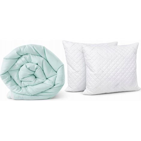 Trapunta 160x200cm Calda trapuntata per tutte le stagioni MENTA-BIANCO + 2 cuscini 50x60 (1/5)
