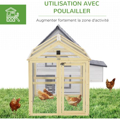 Enclos poulailler en bois cage à poules parc grillagé 140 x 88,5 x 106 cm naturel (1/5)