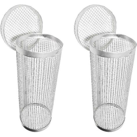 Lot de 2 paniers à griller cylindriques en acier inoxydable, avec treillis métallique, pour barbecue d'extérieur. (1/5)