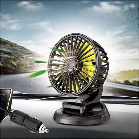 Ventilatore per auto con rotazione a 360°, 12 V, accendisigari, mini ventilatore da tavolo con ventosa, piccolo ventilatore per SUV e camion.
