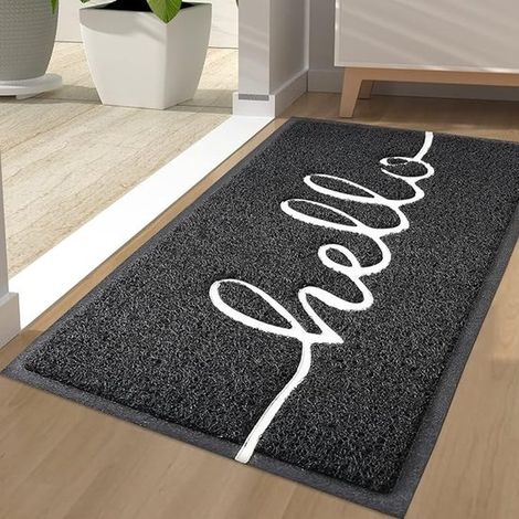 Felpudo con forma de corazón "Hello",para uso interior y exterior,atrapa la suciedad,felpudo lavable para puerta principal,hello black,4476cm (1/5)