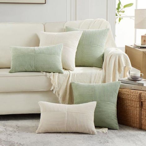 Housse De Coussin - Velours Côtelé - 40x40 Cm - Vert - Lot De 2 (1/5)