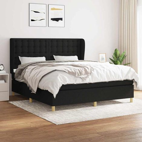 Sommier à lattes de lit avec matelas Noir 180x200 cm Tissu (1/5)