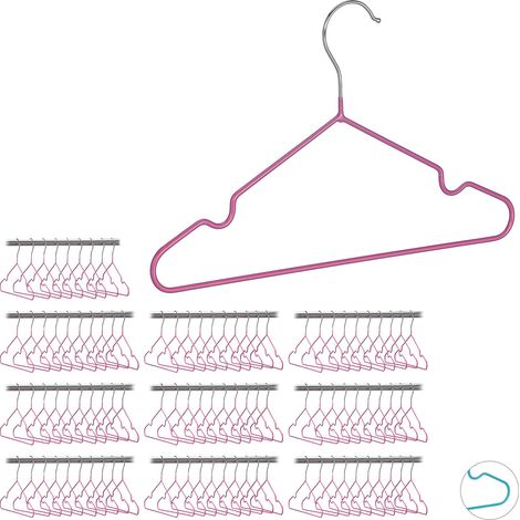 Pack de 100 Perchas Bebé Antideslizantes, Metal, Rosa, 30 cm